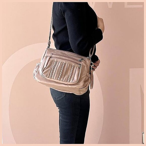 Crossbody Bags For Women Pocketbooks Soft PU Leather Purses Powder Blush - Picture 4 of 6